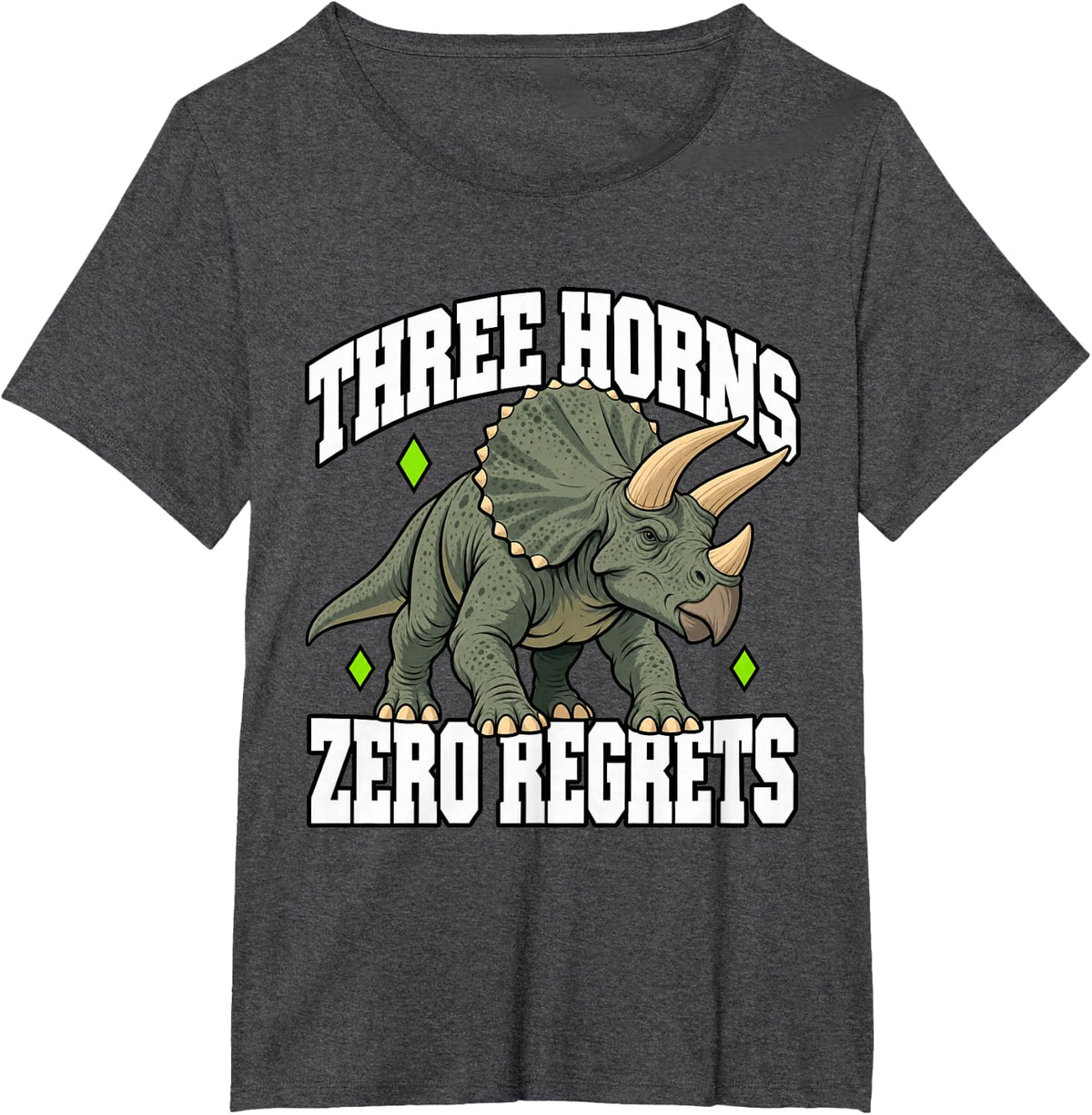 Triceratops Three Horns Zero Regrets Dinosaur Funny Fan T-Shirt - Dark Heather Grey