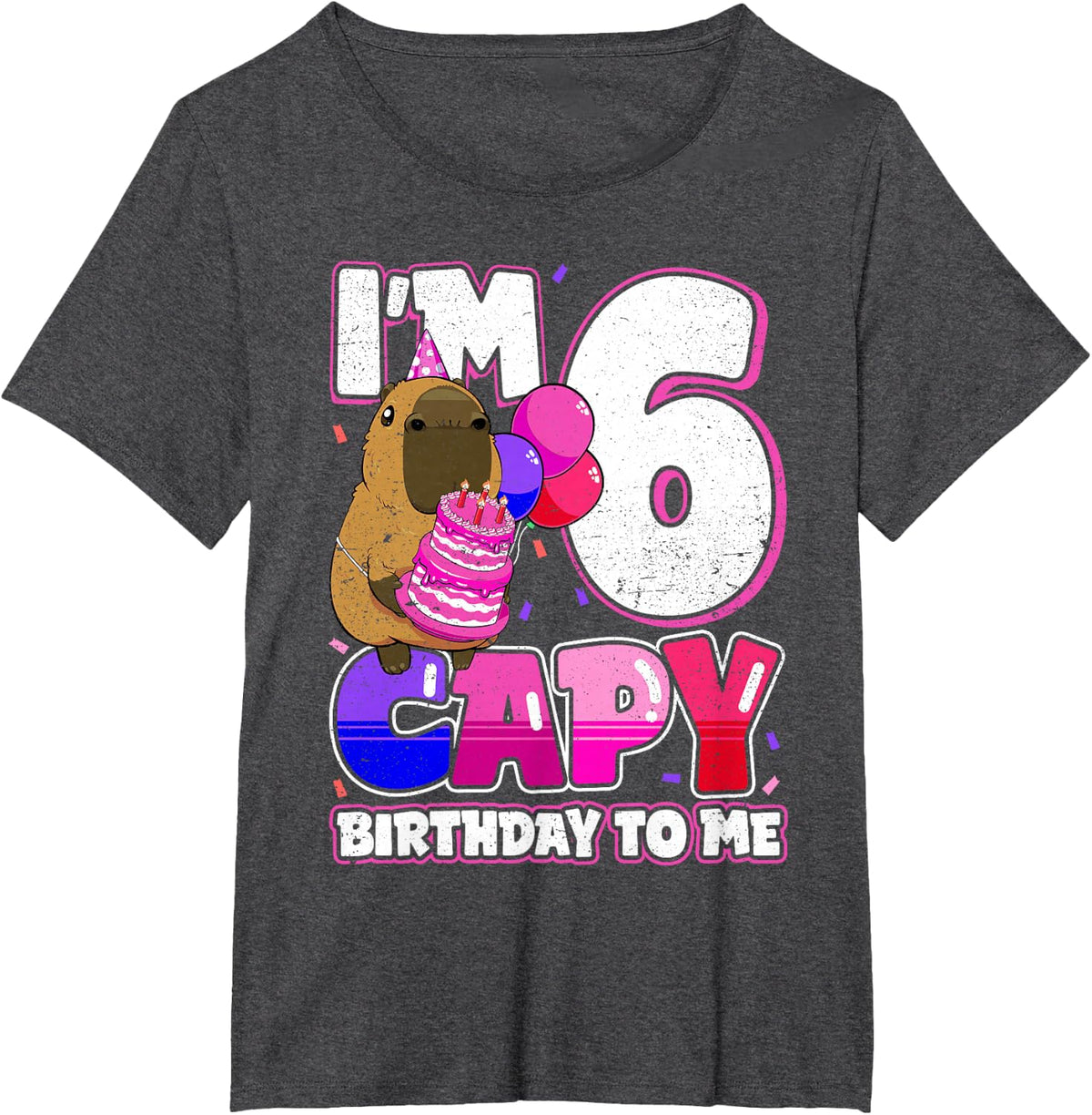 6 Years Capy Birthday to me Girls 6th Birthday Capybara T-Shirt - Dark Heather Grey