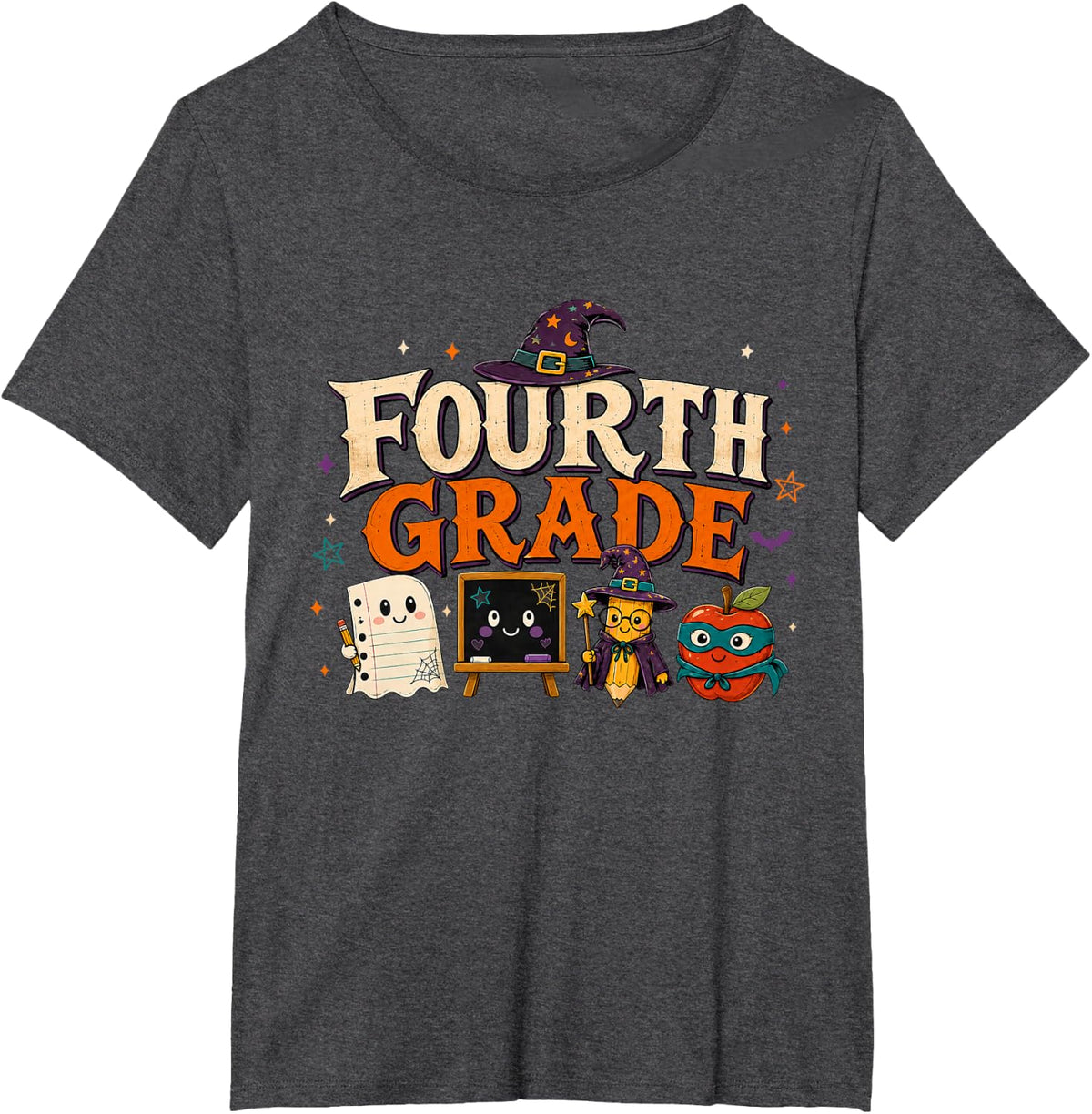 4th Grade Teacher Student Kids Halloween Spooky Fourth Grade T-Shirt - Dark Heather Grey
