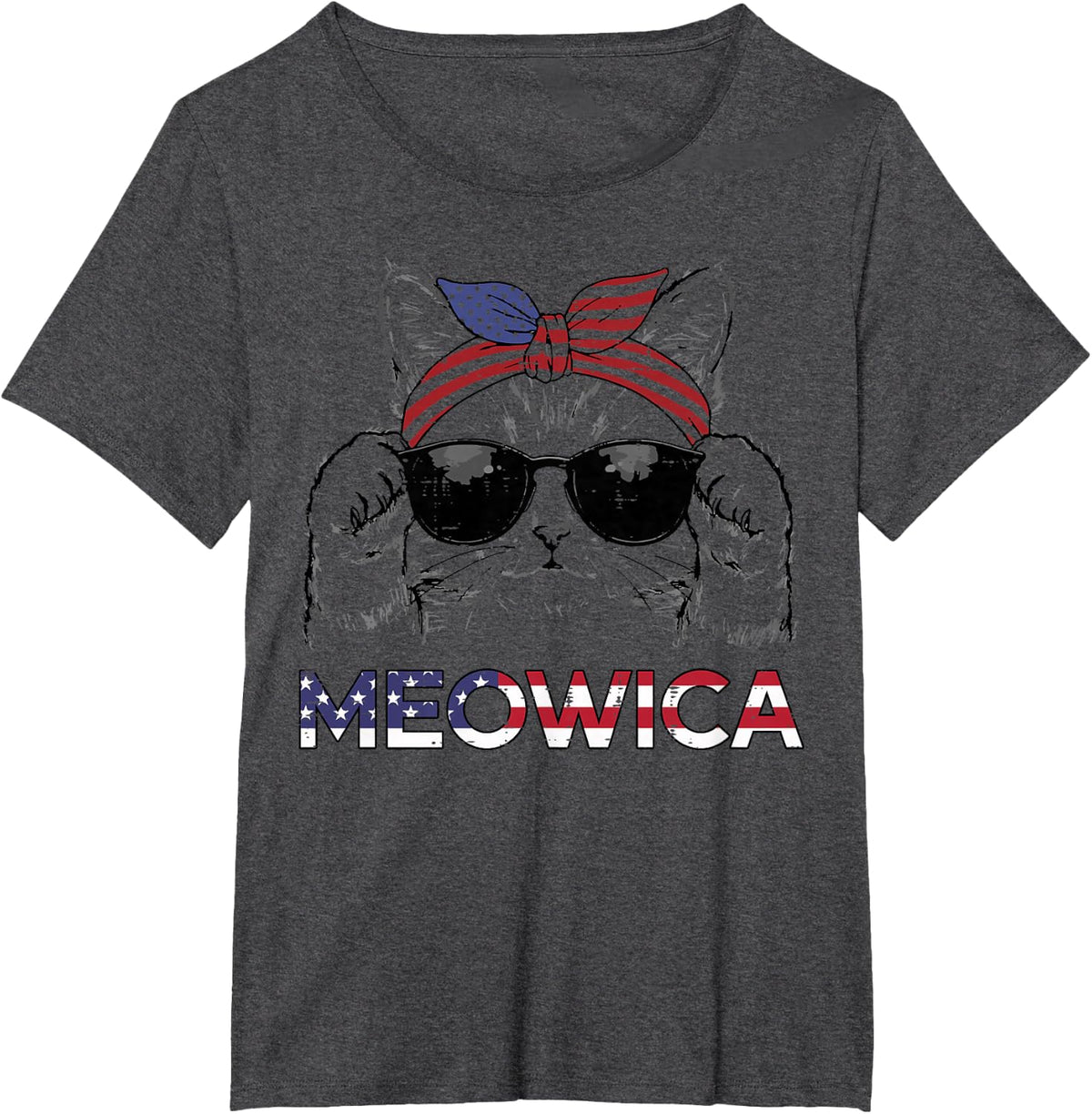4th of July Cat Meowica USA Bandana Patriot Girls Kids Women T-Shirt - Dark Heather Grey