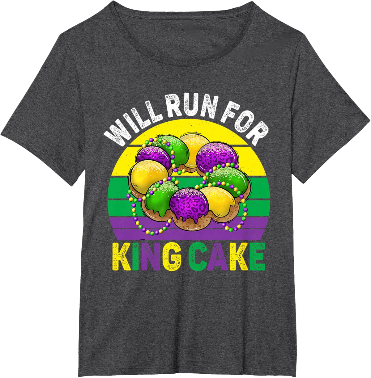 Mardi Gras Running Will Run for King Cake Funny Runner T-Shirt - Dark Heather Grey