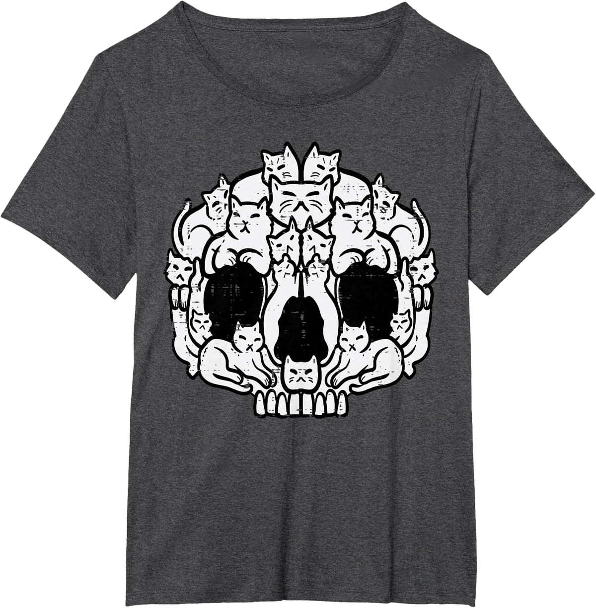 Skull Cats Kitten Kitty Skeleton Halloween Men Women Kids T-Shirt - Dark Heather Grey