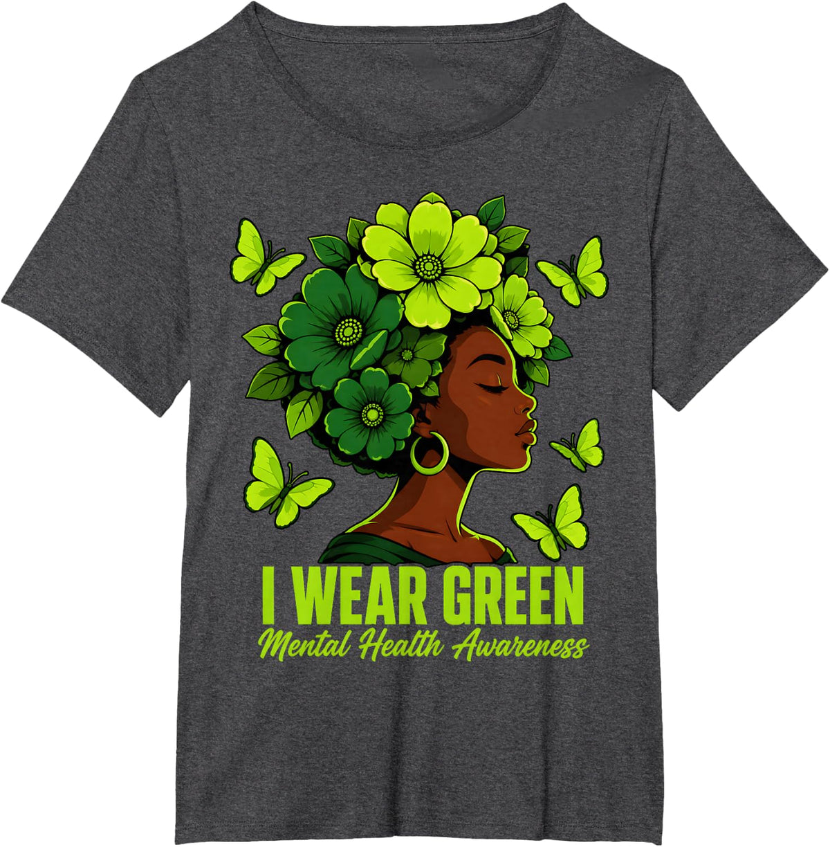 I Wear Green Mental Health Awareness Ribbon Support T-Shirt - Dark Heather Grey