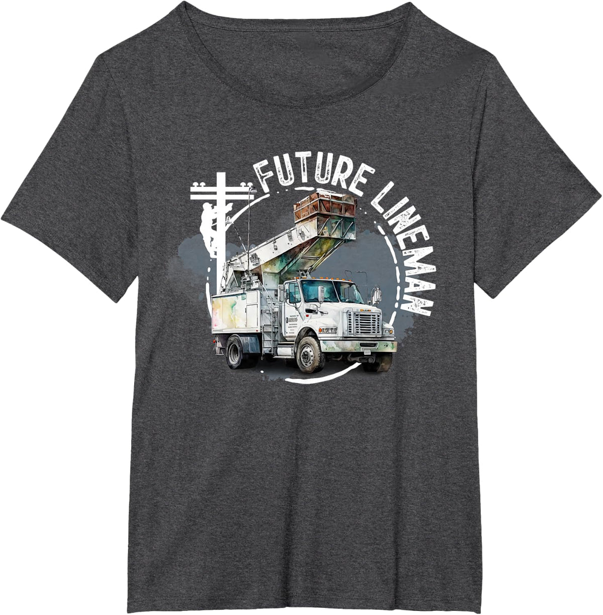 Future Lineman Bucket Truck Kid Future Electric Cable to Be T-Shirt - Dark Heather Grey