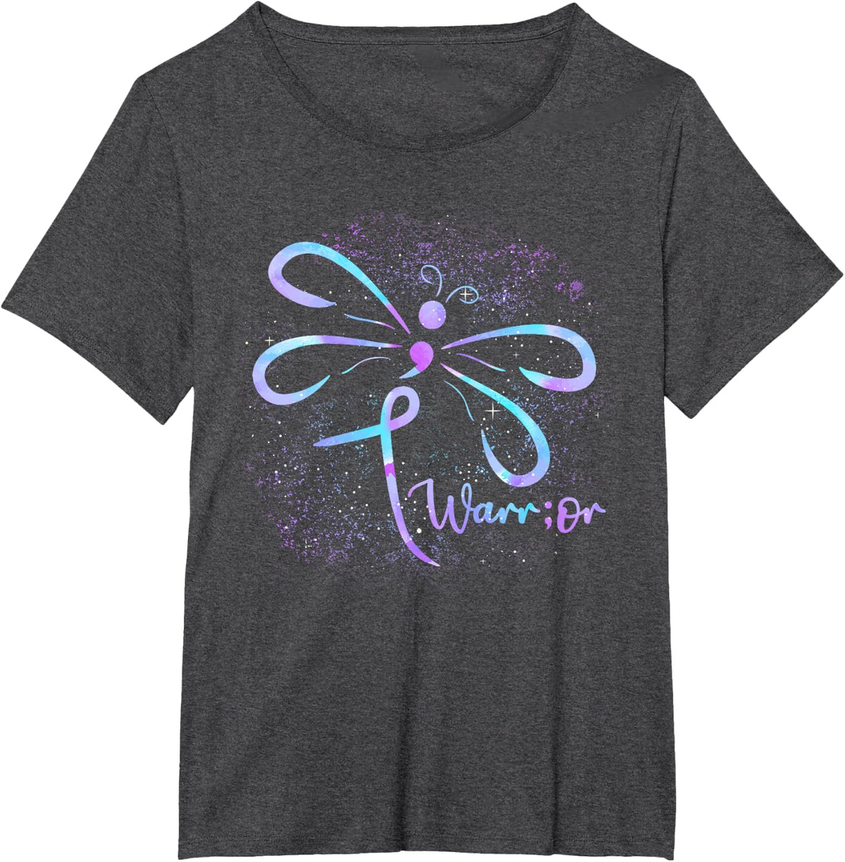 Suicide Awareness Tshirt Semicolon Dragonfly Mental Health T-Shirt - Dark Heather Grey
