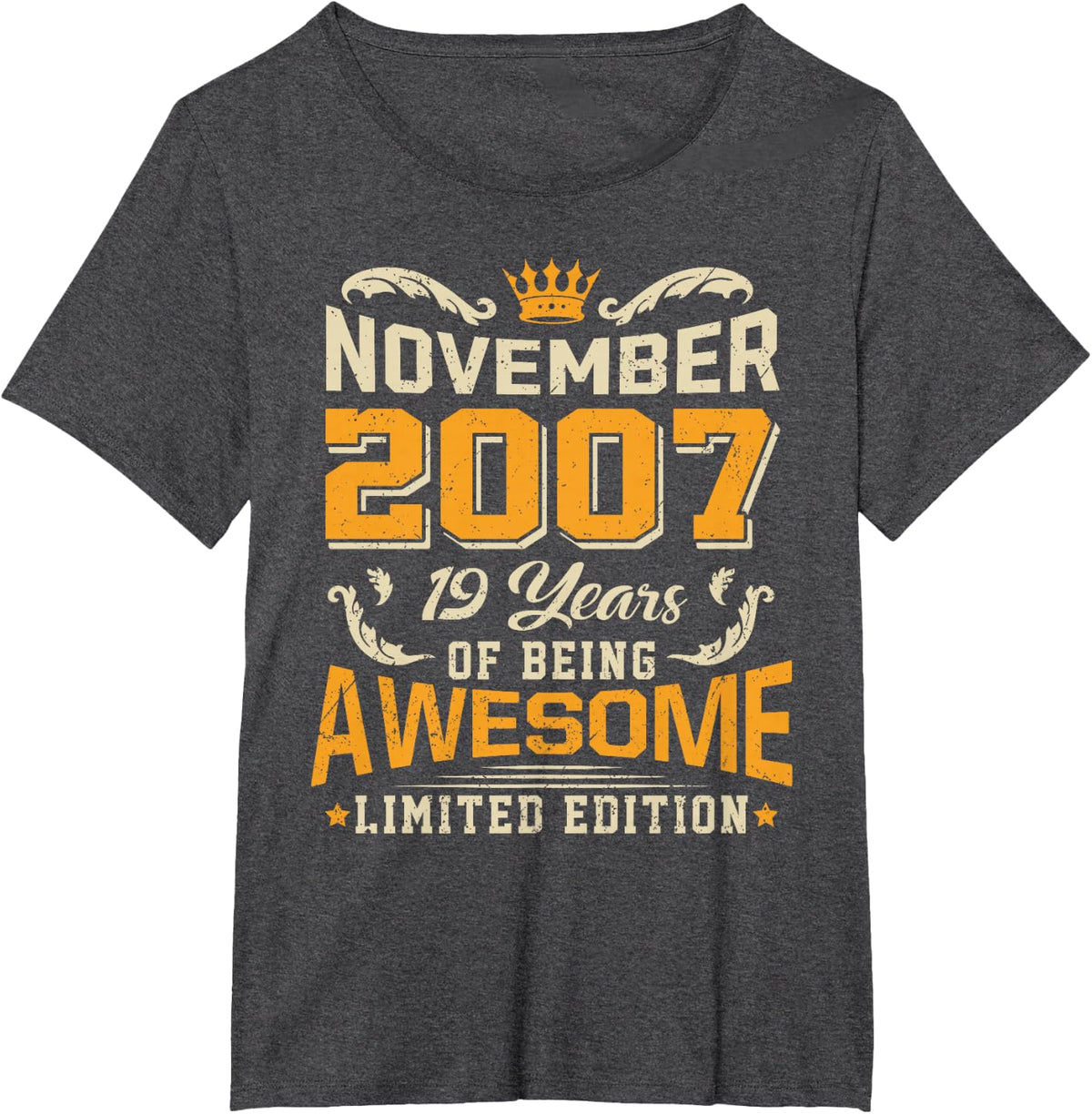 November 2007 Vintage 19 Years Awesome 19th Birthday T-Shirt - Dark Heather Grey