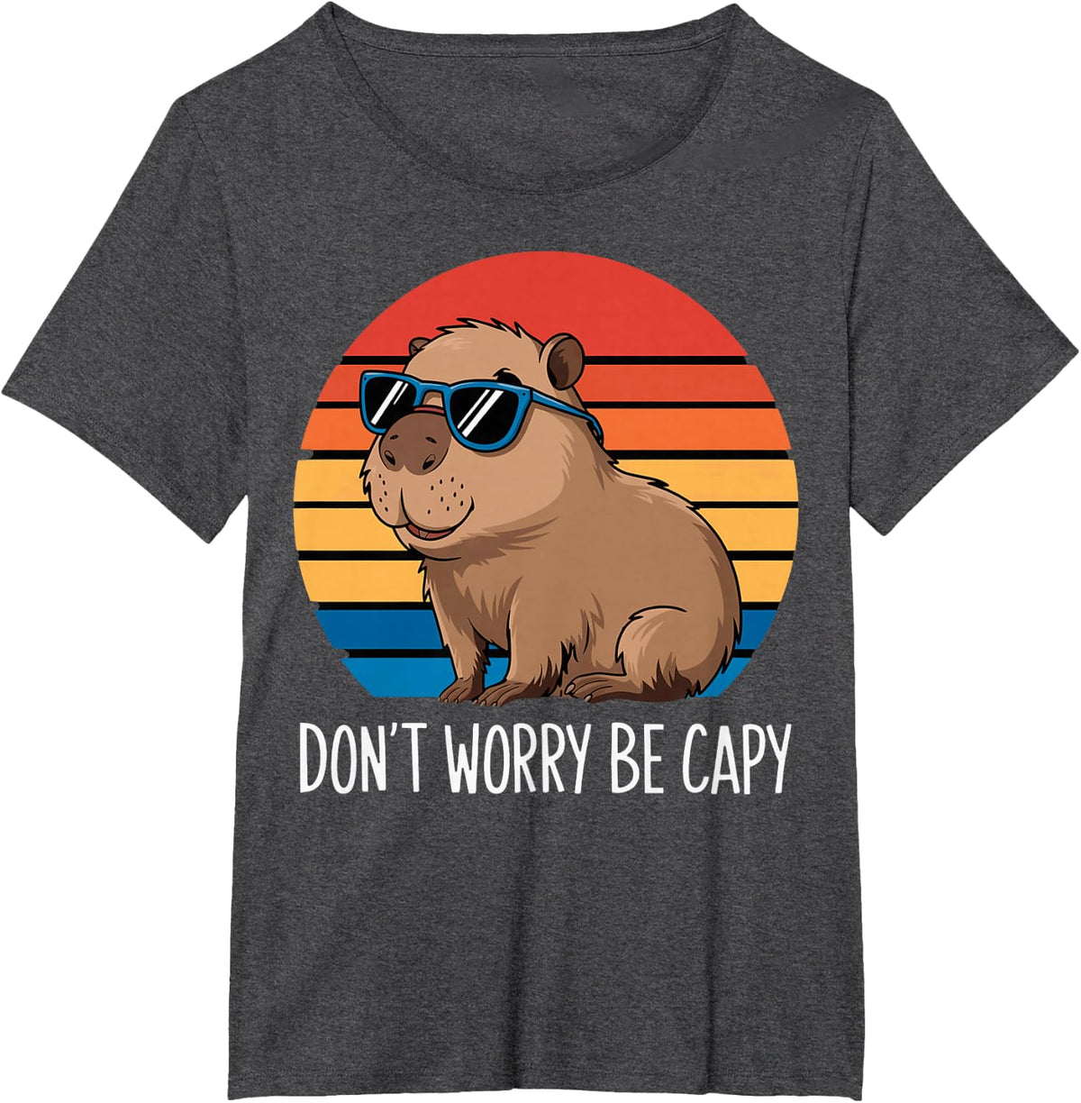 Dont Worry Be Capy Capybara Shirt Retro Tees T Shirts Men Boys Kids Youth Women - Dark Heather Grey