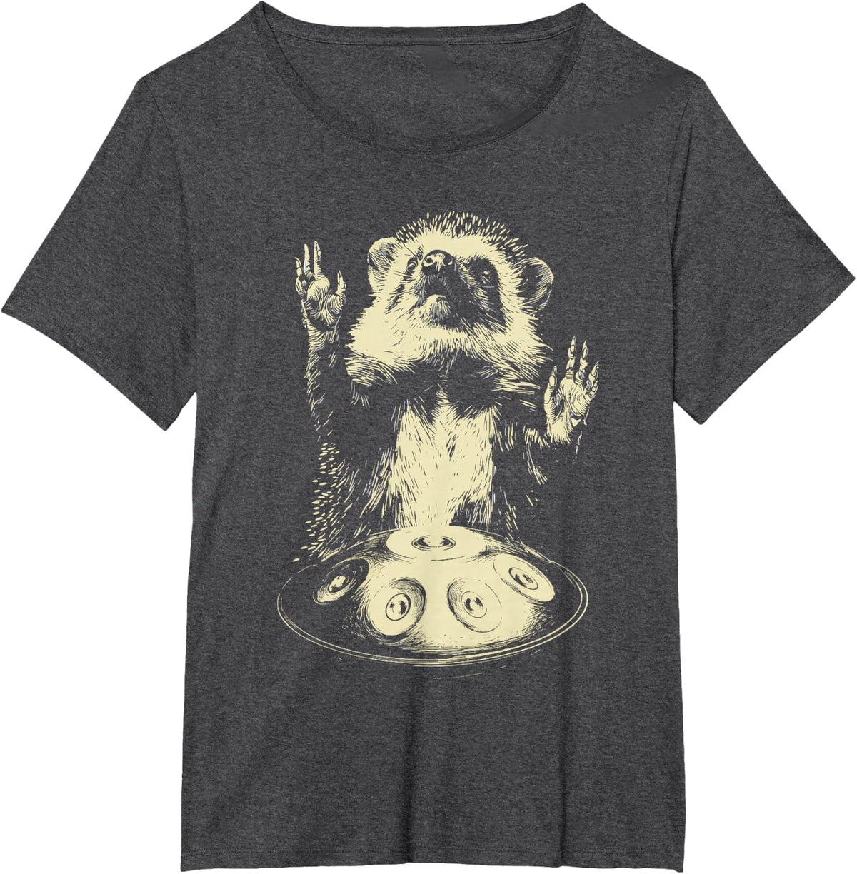 Hedgehog Playing Handpan Drum Funny Animal Percussionist T-Shirt - Dark Heather Grey