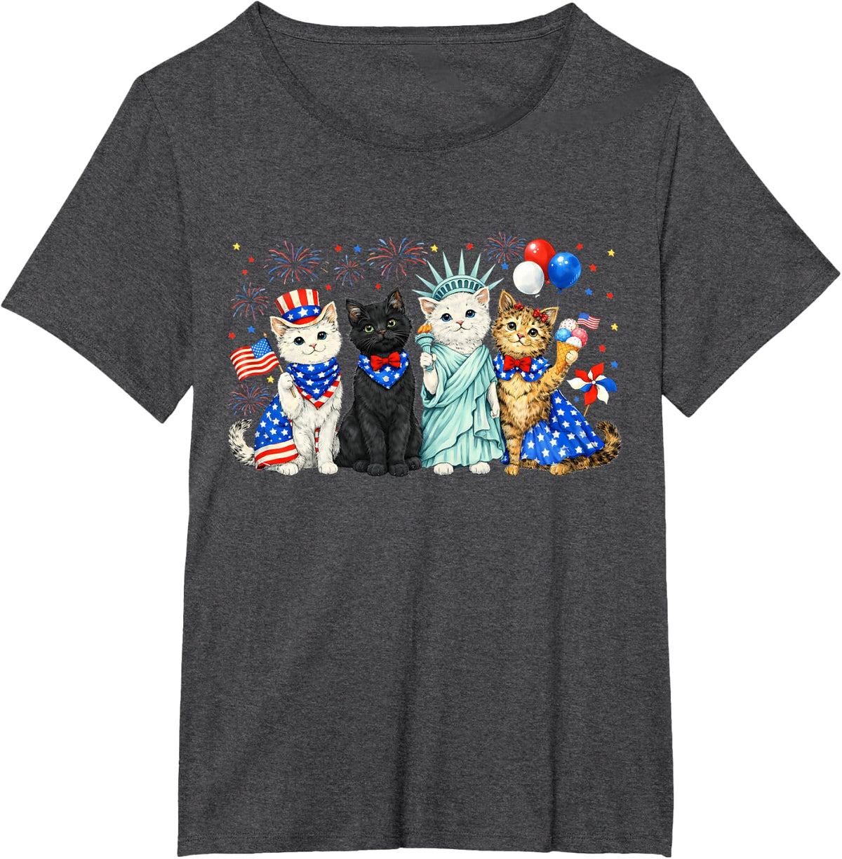 4th of July Cute Cat American Flag Vintage Cat Lover Women T-Shirt - Dark Heather Grey