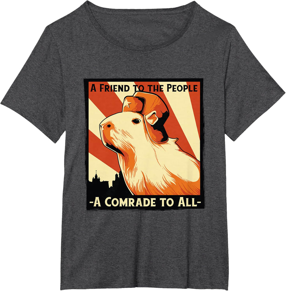 A Friend to the Peoples, a Comrades to All' Soviet Capybara T-Shirt - Dark Heather Grey
