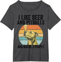 I Like Beer and Pitbulls and Maybe 3 People Retro Sunset T-Shirt - Dark Heather Grey