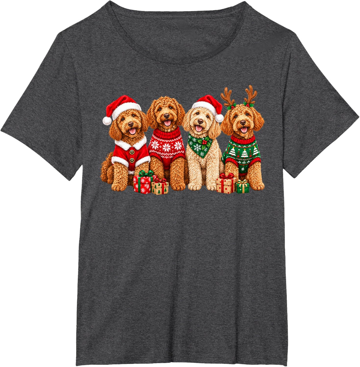 Christmas Goldendoodle Squad Holiday Hat Santa Dog Lover T-Shirt - Dark Heather Grey