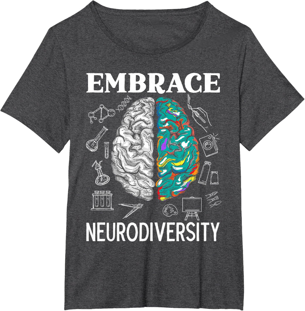 Embrace Neurodiversity ADHD Awareness Mental Health T-Shirt - Dark Heather Grey