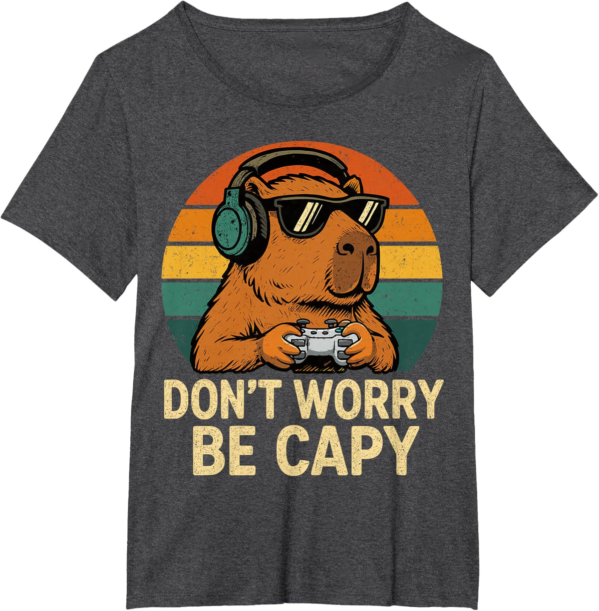Capybara Gamer Dont Worry Be Capy Retro Gaming T-Shirt - Dark Heather Grey