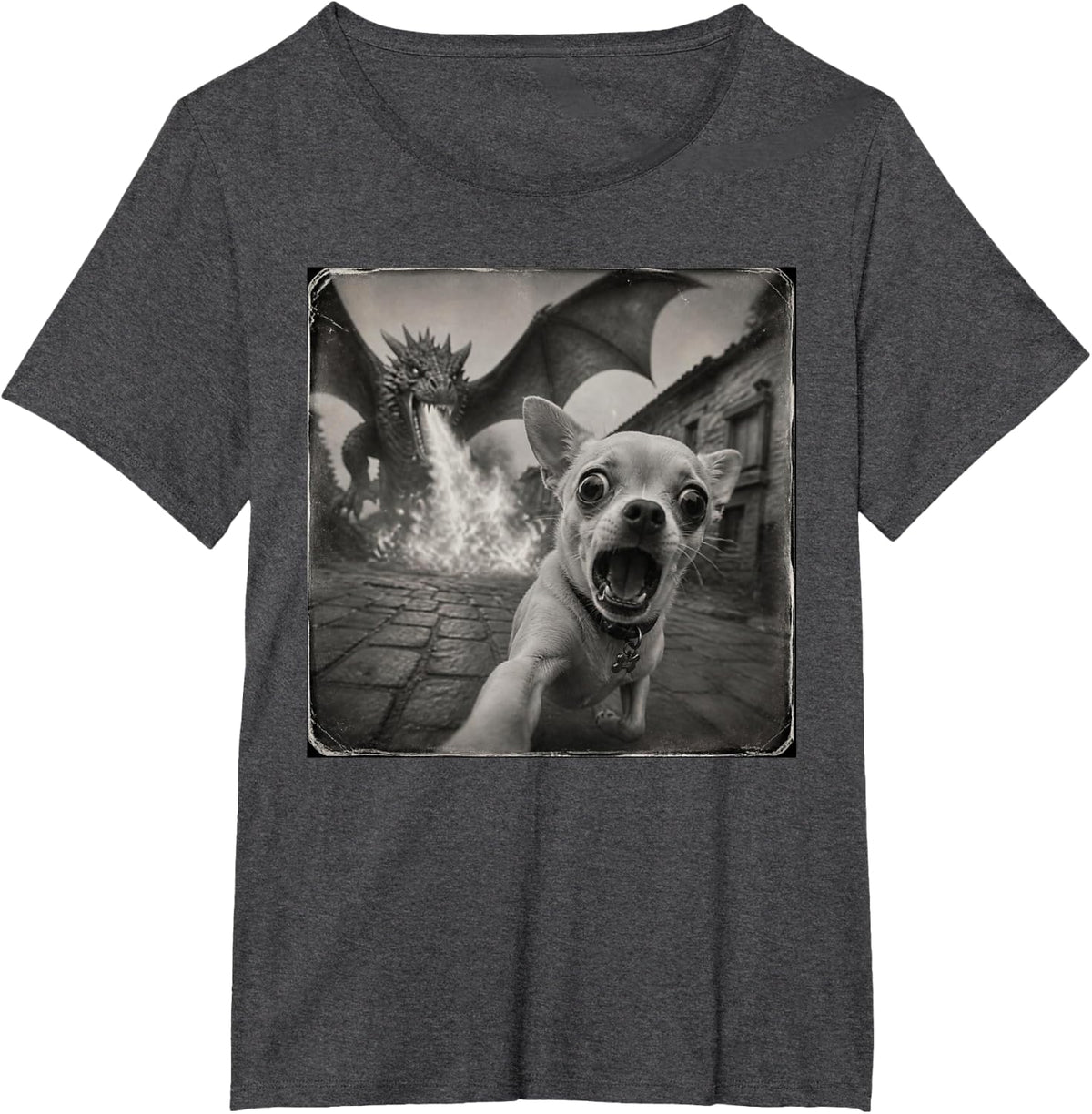 Funny Dragon Chihuahua T-Shirt - Dark Heather Grey