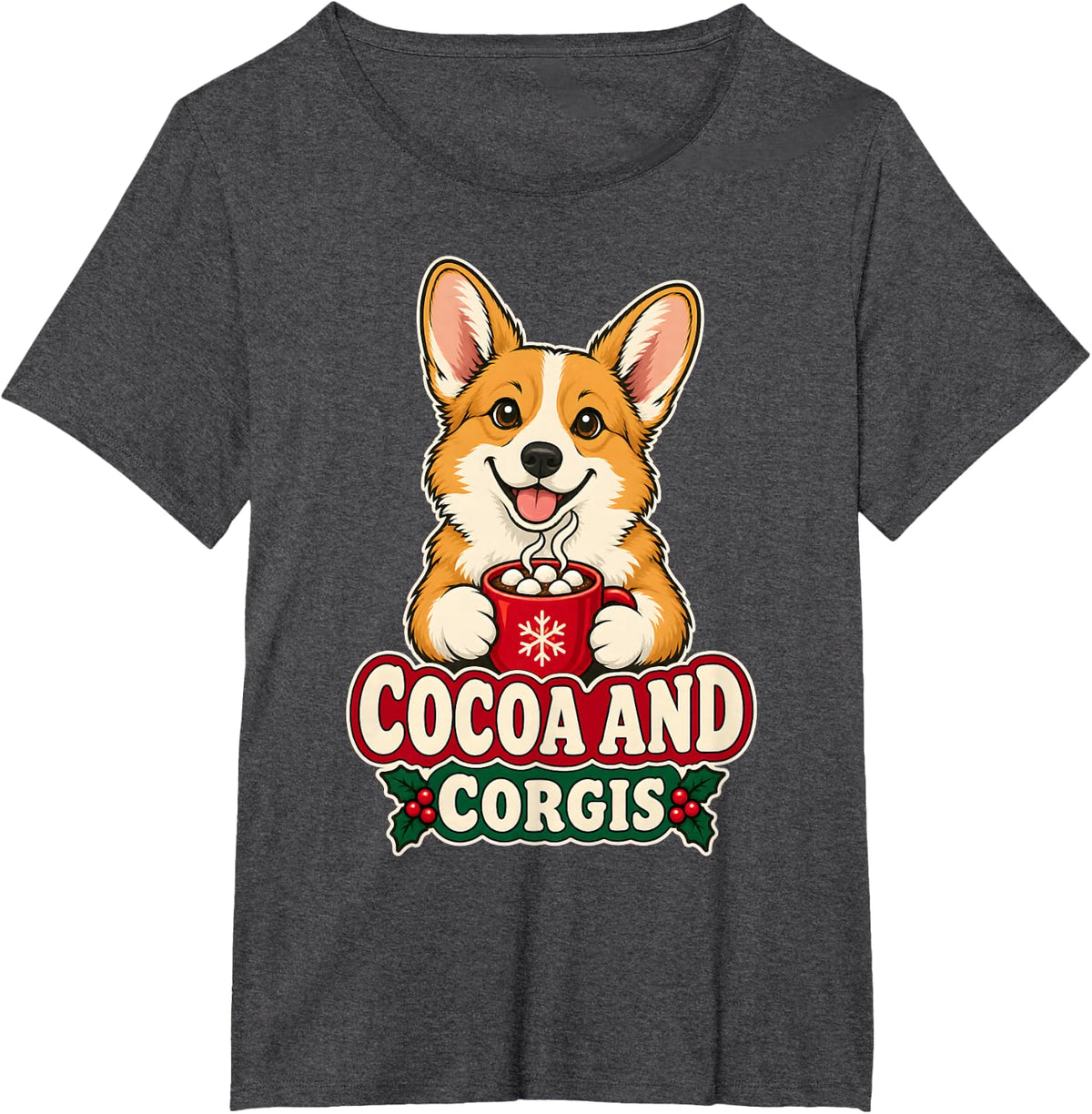 Corgi Christmas Cocoa and Corgis Welsh Corgi Lover T-Shirt - Dark Heather Grey