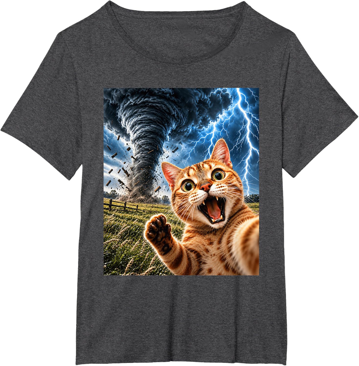 Cat Tornado Selfie Meme Weather Meteorologist Storm Chasing T-Shirt - Dark Heather Grey