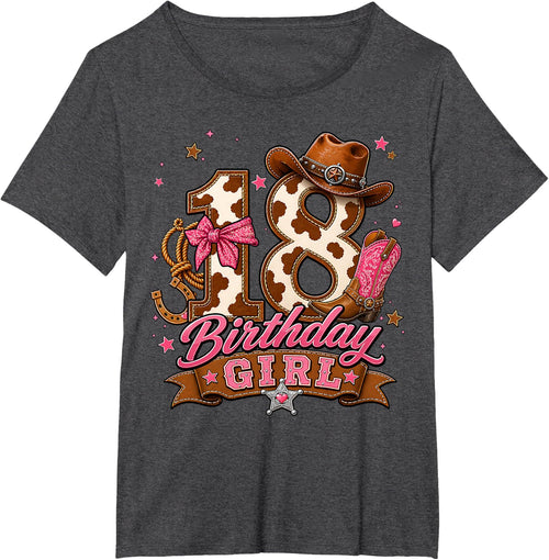 18th Birthday Girl Pink 18 Years Old Cowgirl Western Rodeo T-Shirt - Dark Heather Grey