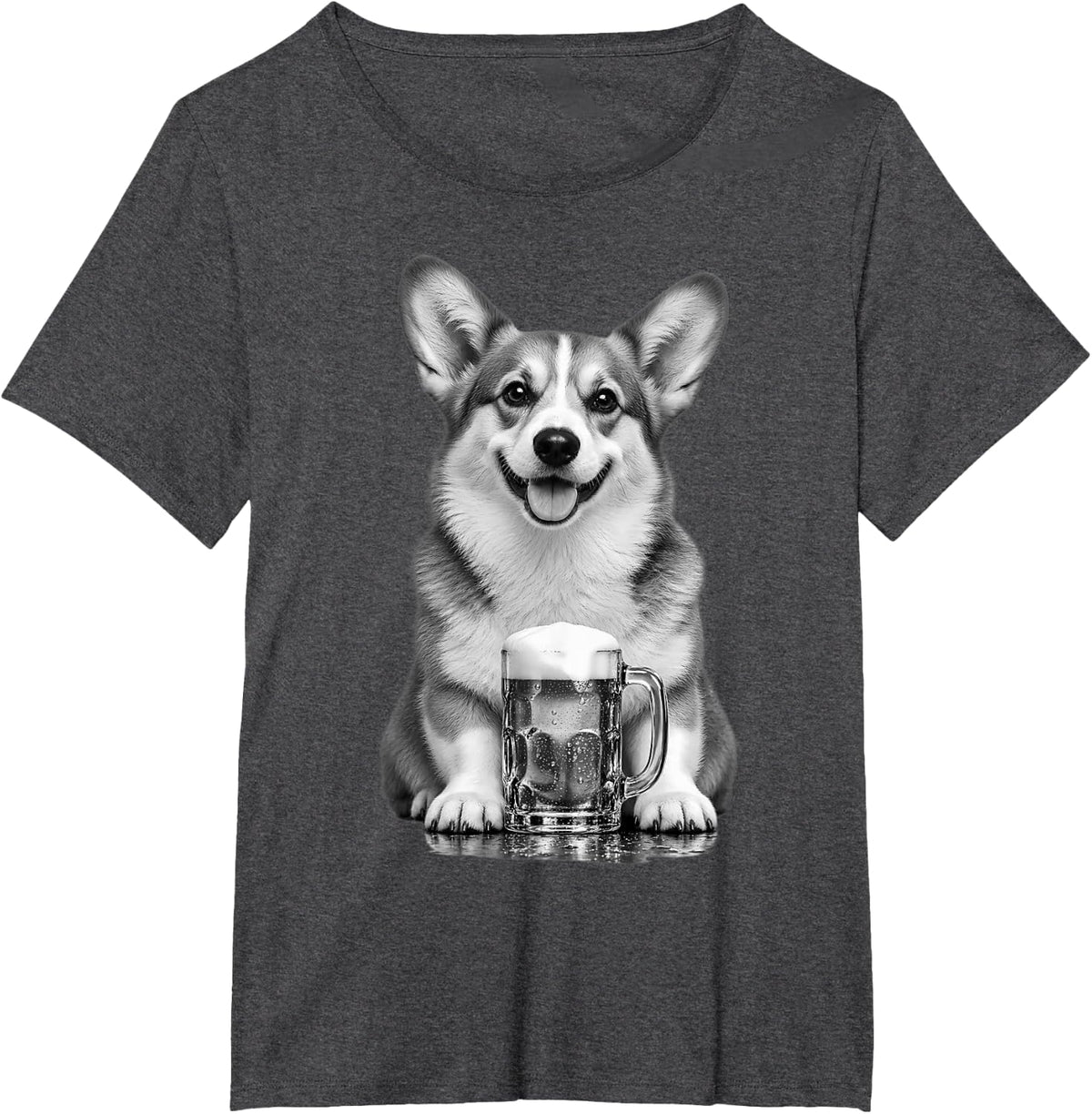 Funny Corgi Drinking Beer Pembroke Welsh Corgi Dog T-Shirt - Dark Heather Grey
