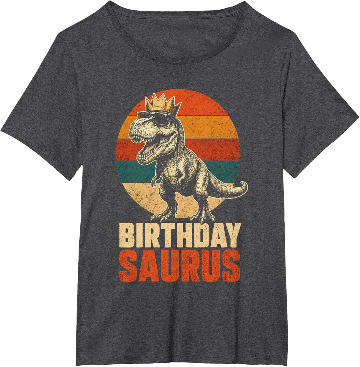 Dinosaur Birthday Saurus Boy Vintage T Rex Sunset T-Shirt - Dark Heather Grey