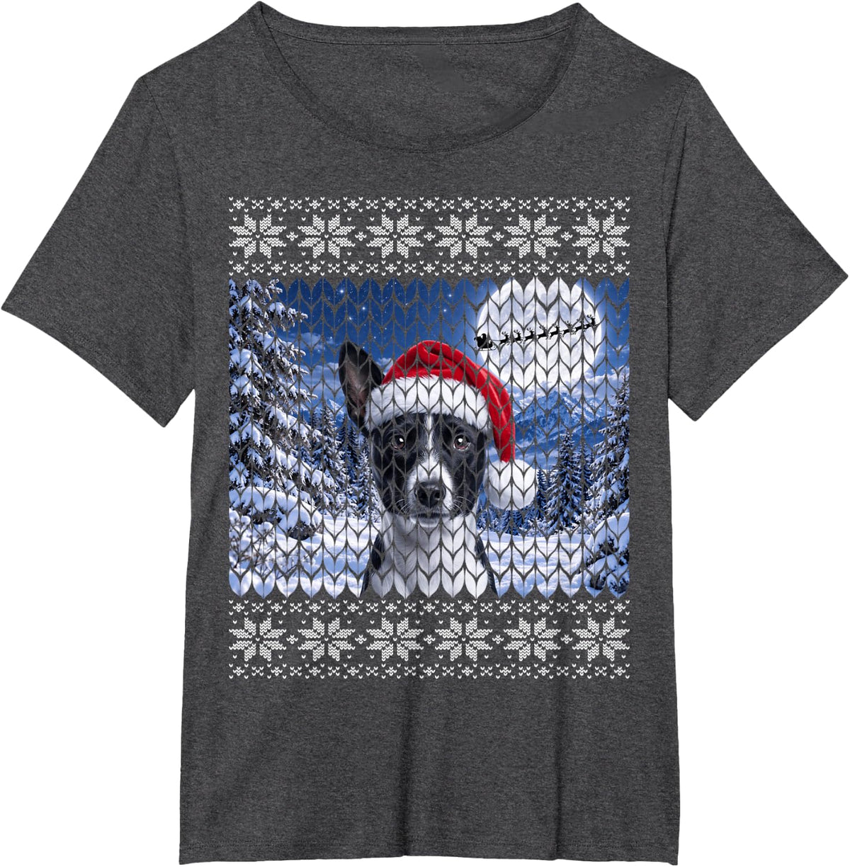 Black and White Basenji Dog Ugly Christmas T-Shirt - Dark Heather Grey