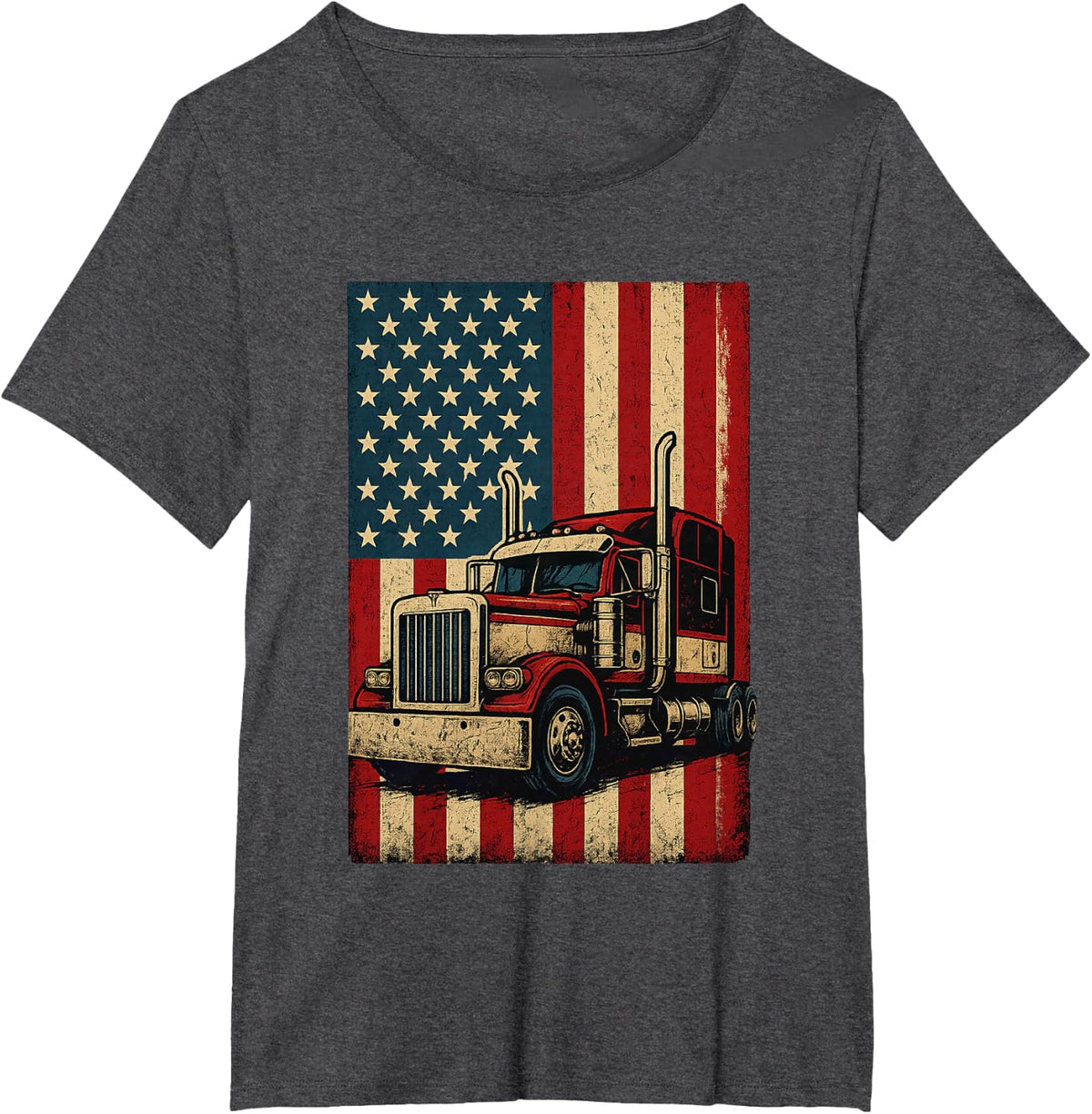 Truck Driver USA Flag Patriotic Trucker T-Shirt - Dark Heather Grey