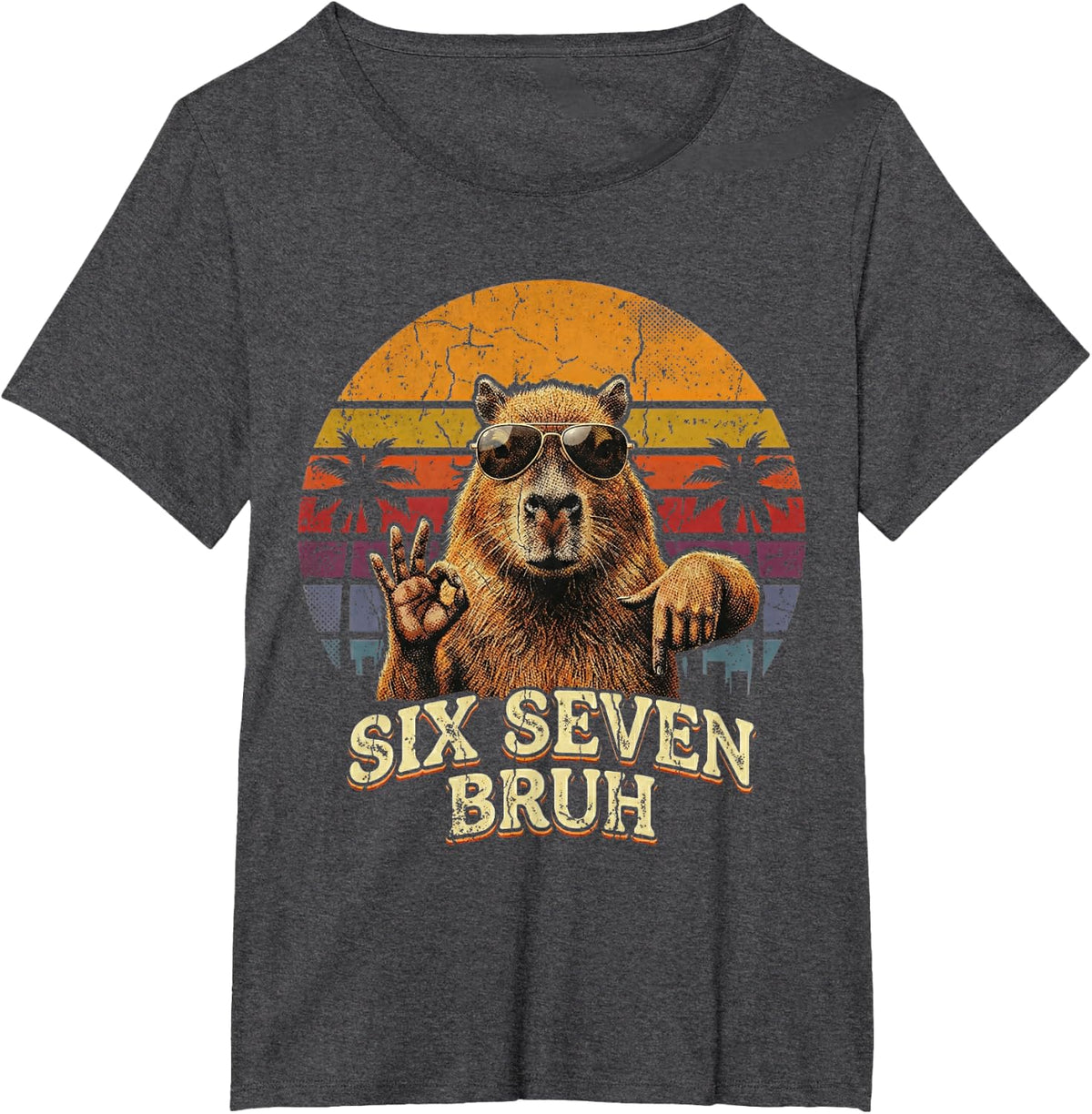 Six Seven Bruh 67 Capybara 6 7 Funny Meme Animal 6-7 T-Shirt - Dark Heather Grey