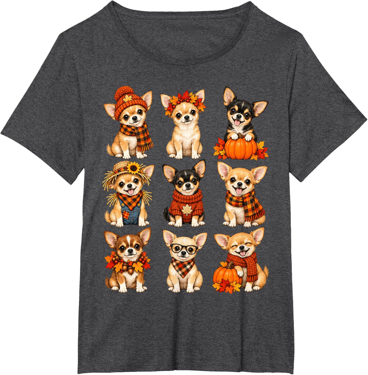 Cute Chihuahua Fall Dogs Pumpkin Autumn Thanksgiving T-Shirt - Dark Heather Grey