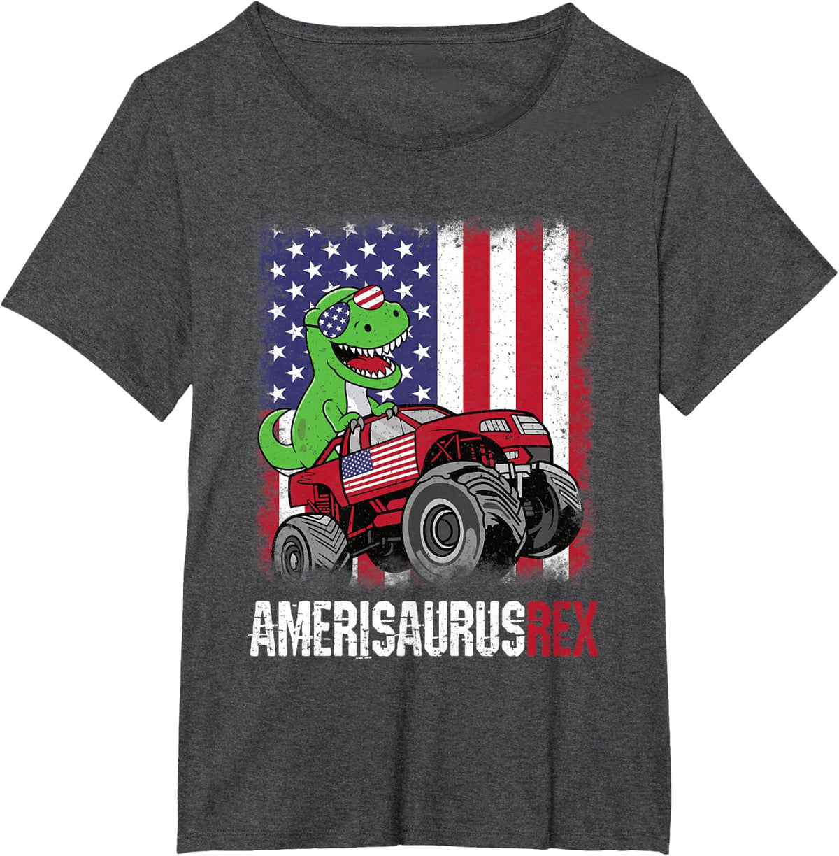 4th Of July Dinosaur Patriotic Amerisaurus Rex Boys Kids T-Shirt - Dark Heather Grey