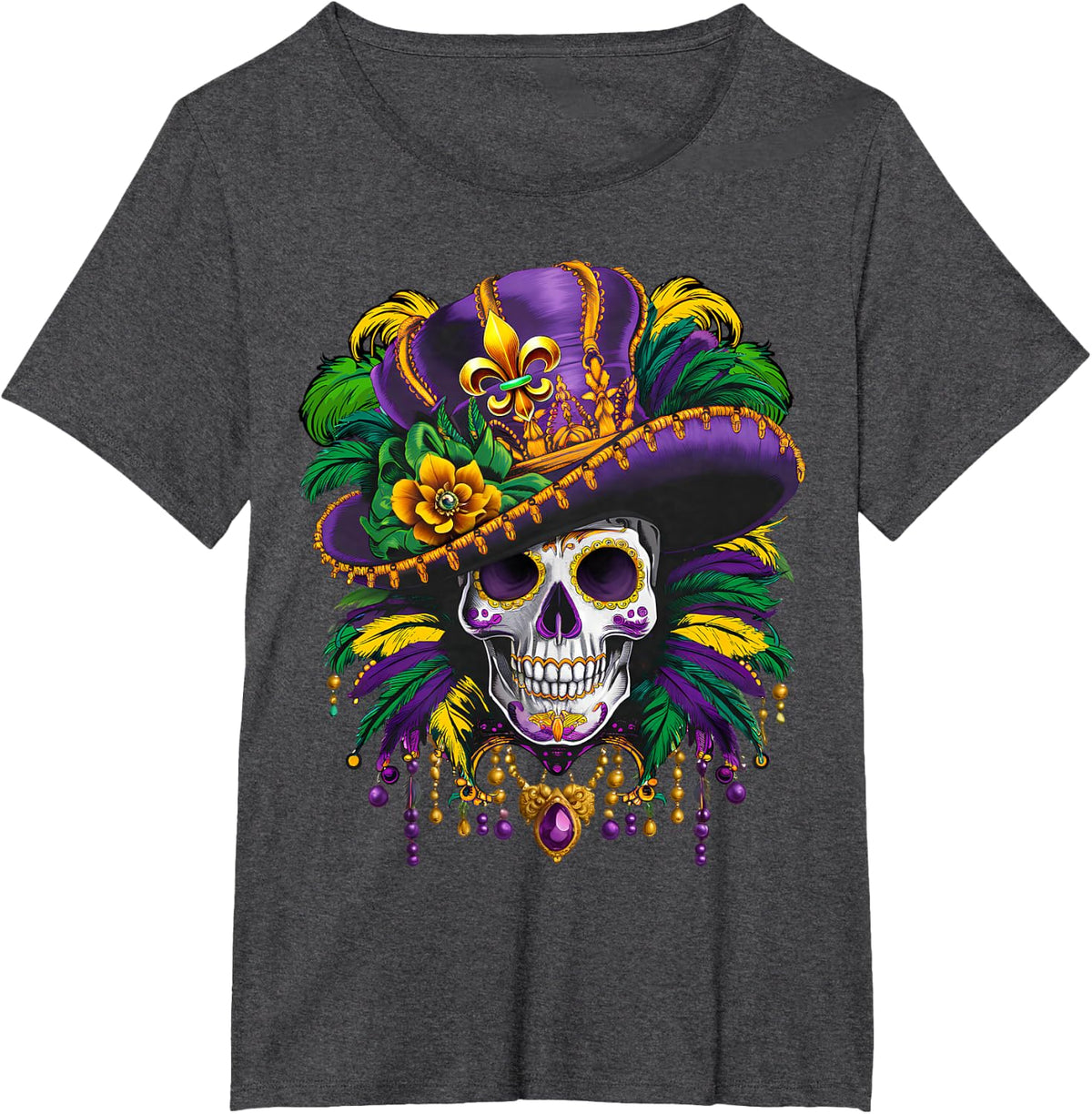 Mardi Gras Costume Sugar Skull Carnival New Orleans Trip T-Shirt - Dark Heather Grey