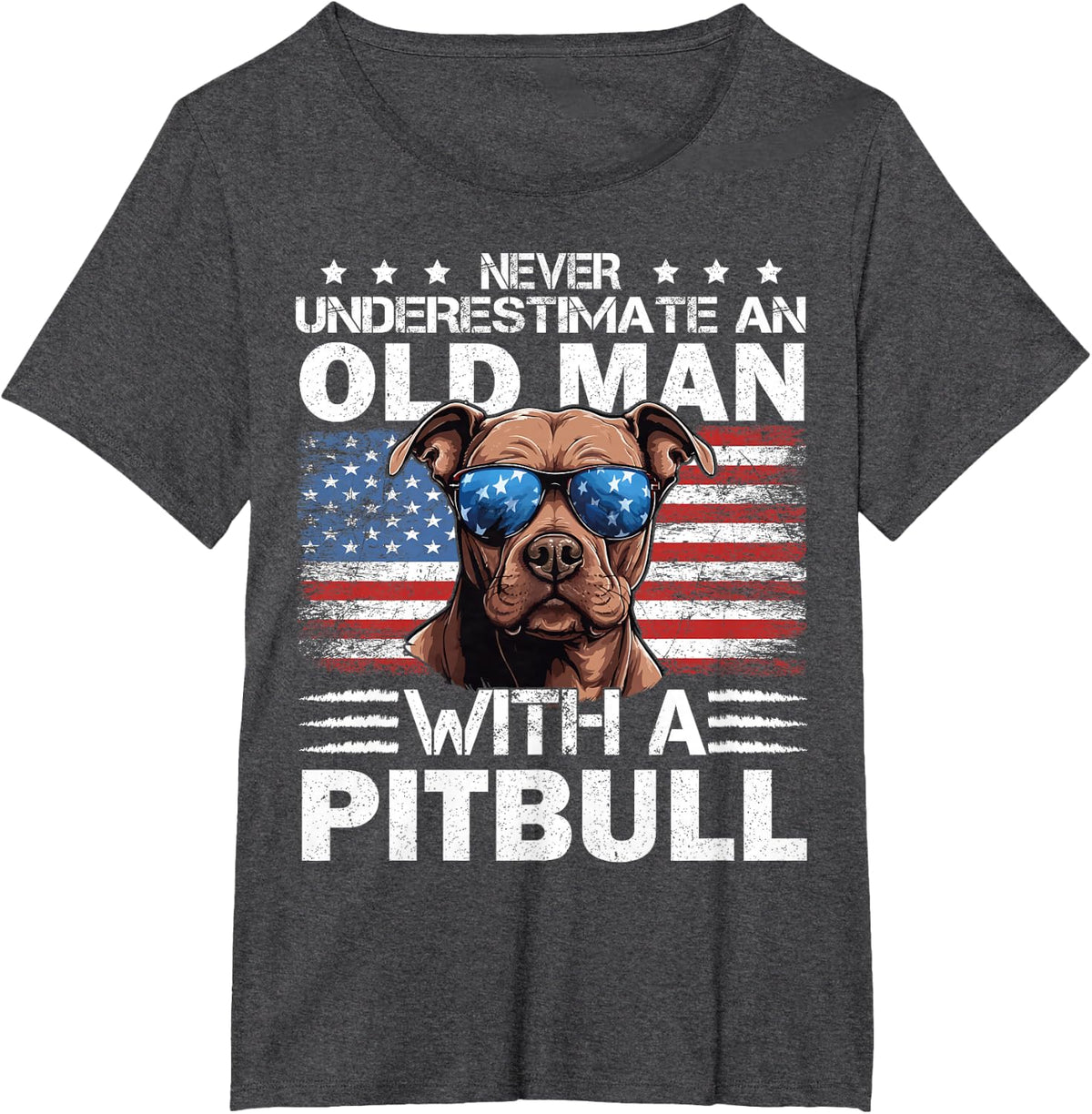 Pitbull Pittie Dog Breed Never Underestimate an Old Man T-Shirt - Dark Heather Grey