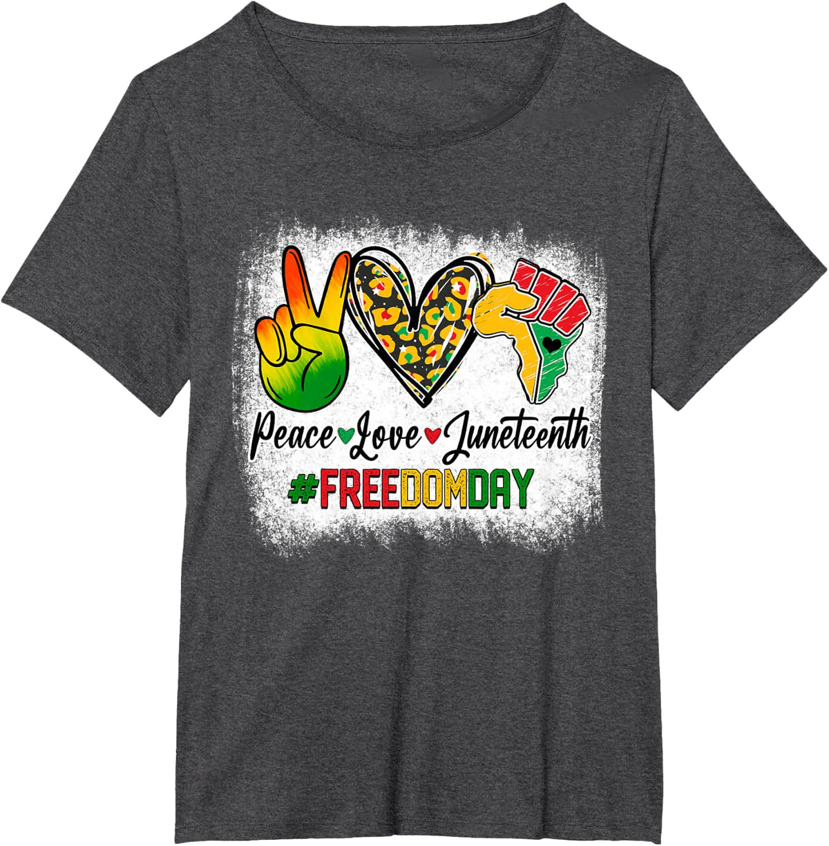 Bleached Peace Love Juneteenth 1865 Freedom Day Tees African American T Shirts - Dark Heather Grey