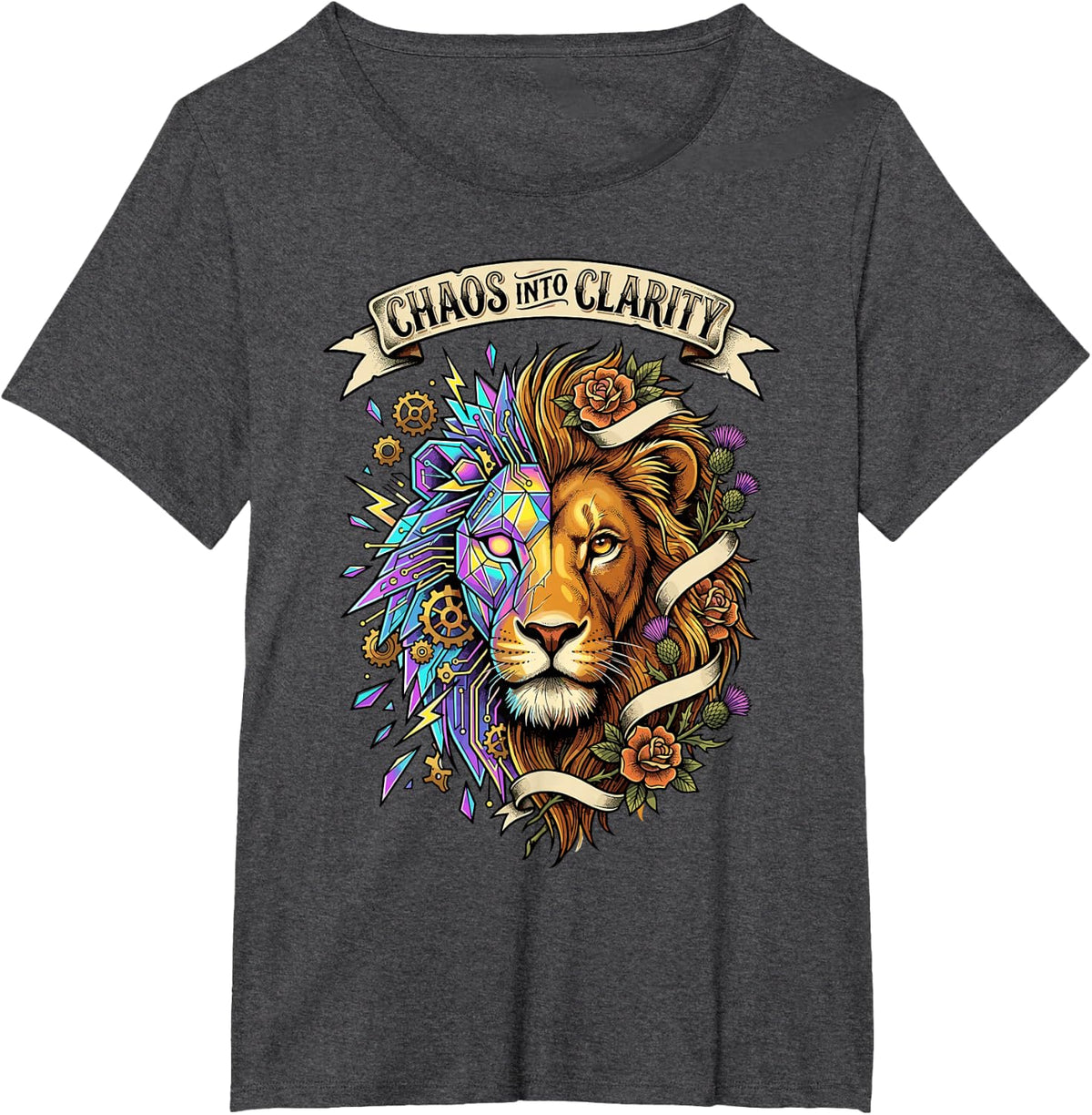 Chaos Into Clarity Fierce Roaring Lion ADHD Awareness T-Shirt - Dark Heather Grey