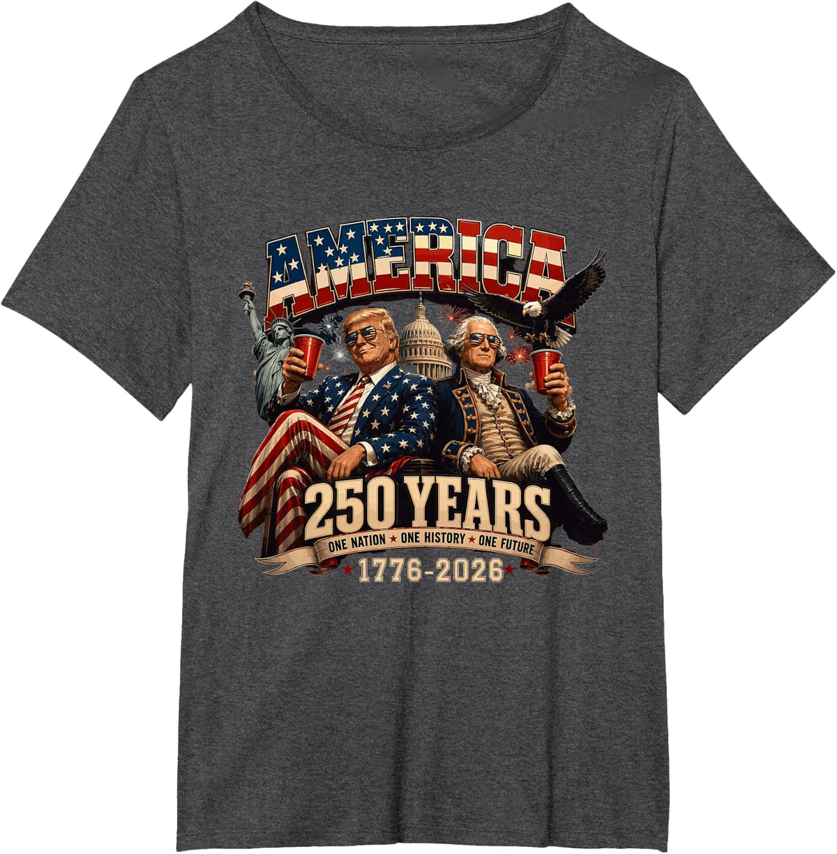 250 Years America Anniversary 250th Trump Washington Vintage T-Shirt - Dark Heather Grey