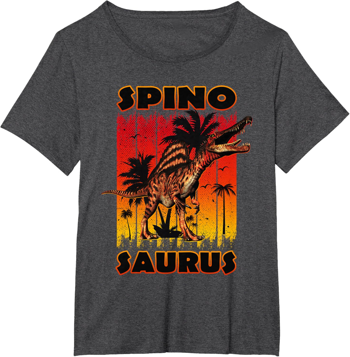 Spinosaurus T-shirt for Kids and Adults, Sunset Dinosaur T-Shirt - Dark Heather Grey