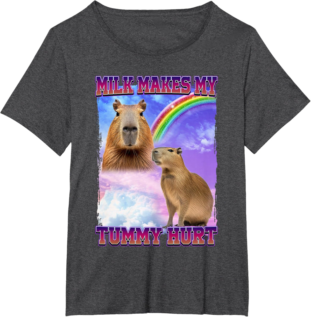 Milk Makes My Tummy Hurt Capybara Meme Culture T-Shirt - Dark Heather Grey