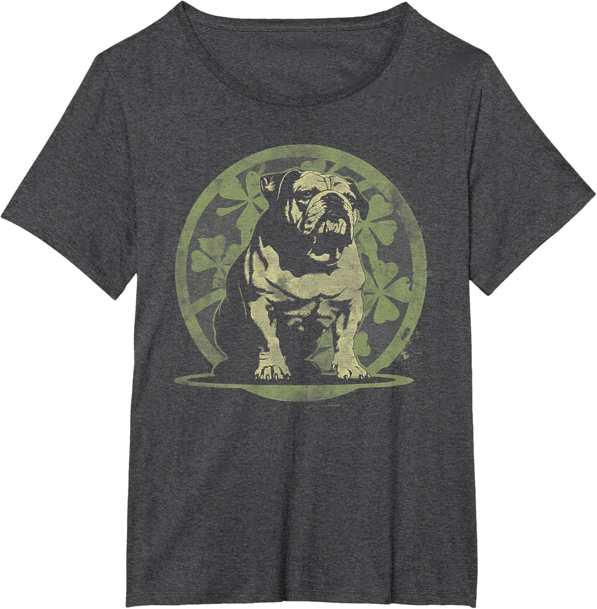 Bulldog Dog -,Shamrock St. Patrick's Day Saint Paddy's Irish T-Shirt - Dark Heather Grey