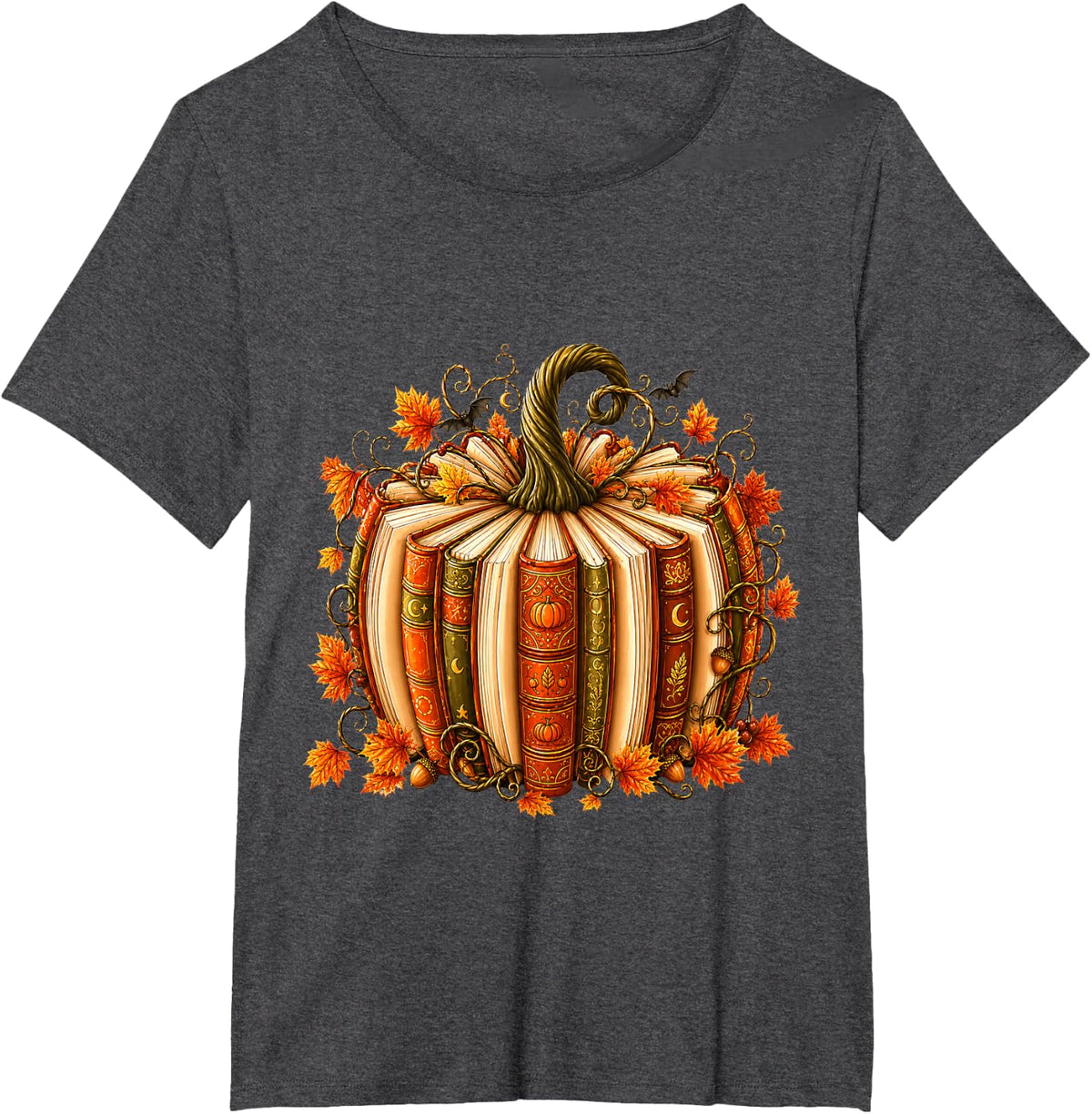 Pumpkin Book Lover Fall Reading Librarians Halloween Reader T-Shirt - Dark Heather Grey