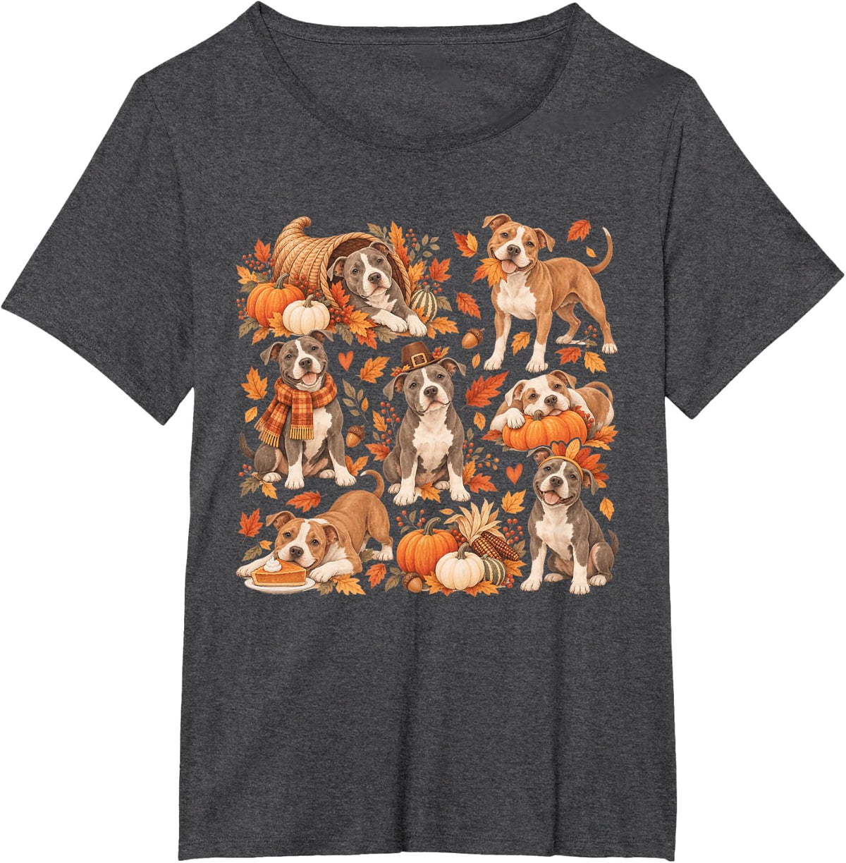 Pitbull Dogs Thanksgiving Fall Autumn for Men Women Kids T-Shirt - Dark Heather Grey