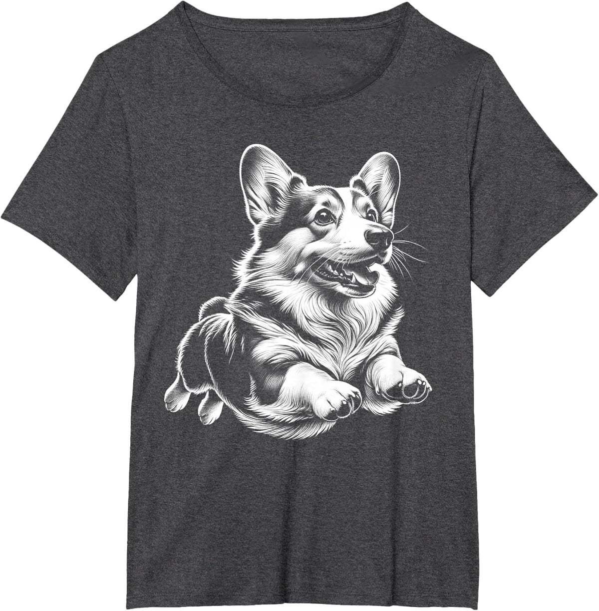 Cheerful Corgi in the Jump as Cool Black and White Portrait T-Shirt - Dark Heather Grey