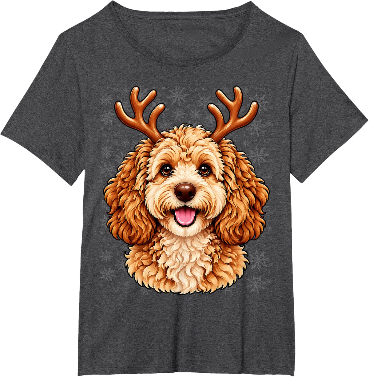 Goldendoodle Christmas Reindeer Antlers Winter Dog T-Shirt - Dark Heather Grey