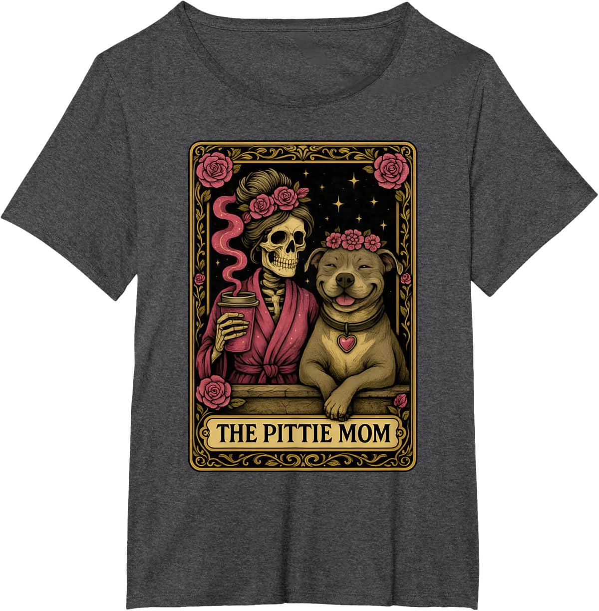 The Pittie Mom Tarot Card Cute Pit Bull Smiling Pitbull Love T-Shirt - Dark Heather Grey