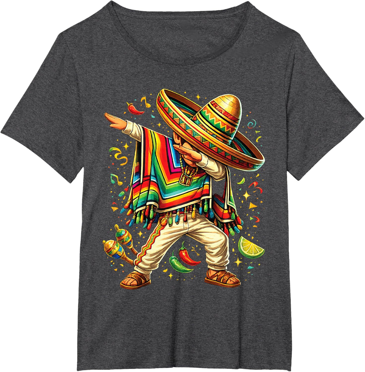 Mexican Boy Dabbing Poncho Cinco de Mayo Funny Dab Dance Tees T-Shirts - Dark Heather Grey