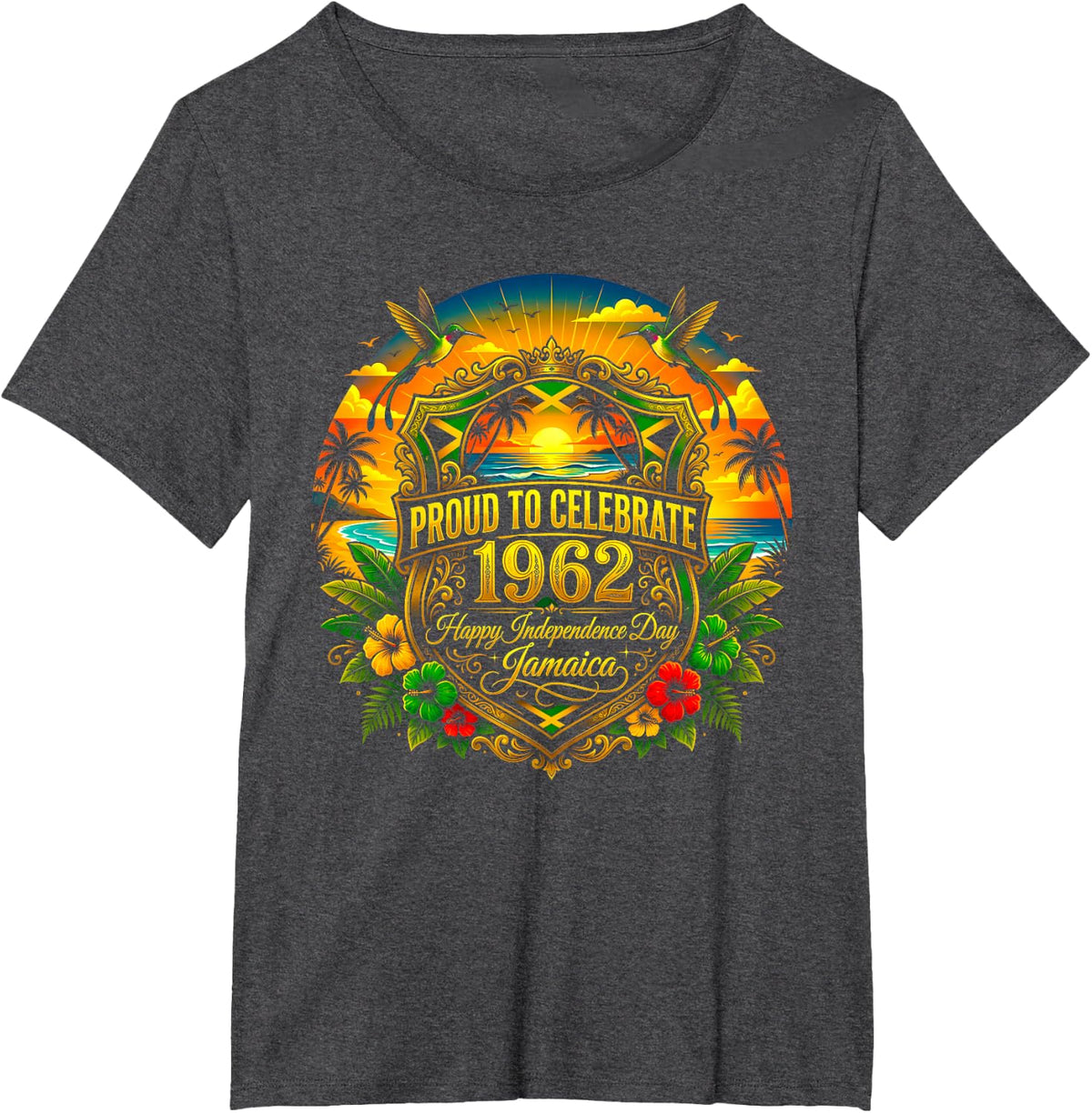 Proud Jamaica Independence Day 1962 Jamaican Celebration T-Shirt - Dark Heather Grey