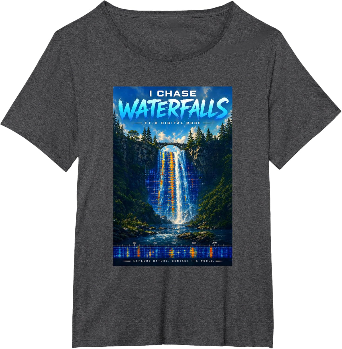 I Chase Waterfalls FT8 Amateur Radio Nature T-Shirt - Dark Heather Grey