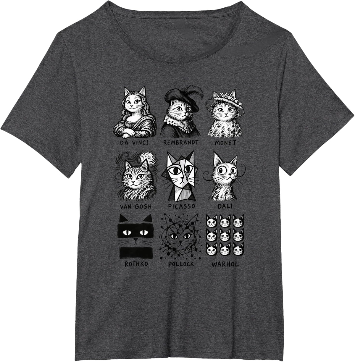 Funny Cat Artist Portraits Creative Arts T-Shirt - Dark Heather Grey