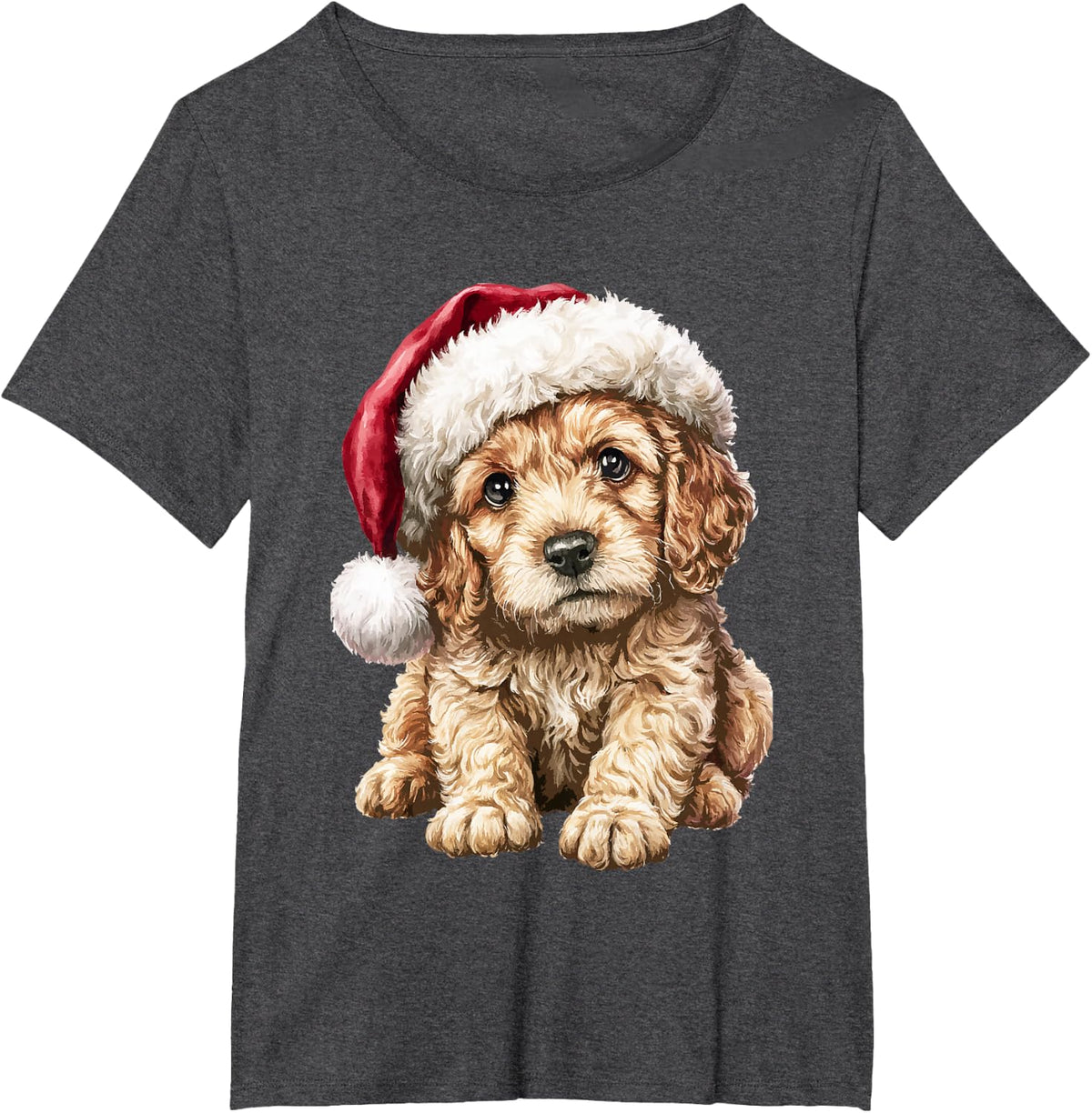 Festive Christmas Goldendoodle with Santa Hat Cute Dog Xmas T-Shirt - Dark Heather Grey