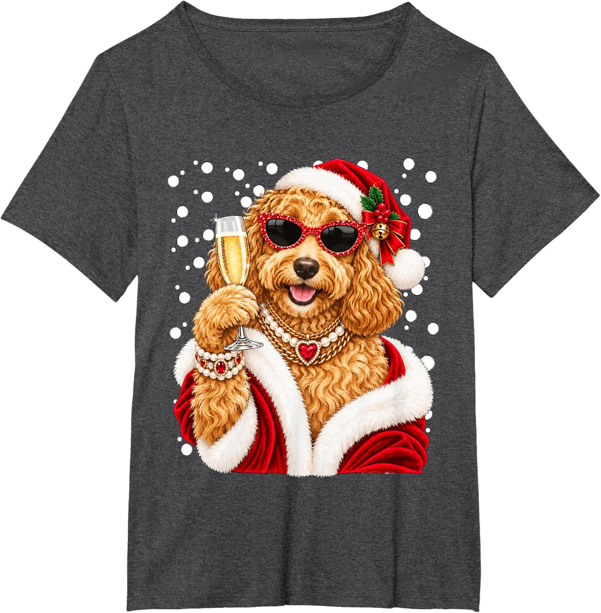 Glam Goldendoodle with Champagne Cute Christmas Dog Party T-Shirt - Dark Heather Grey