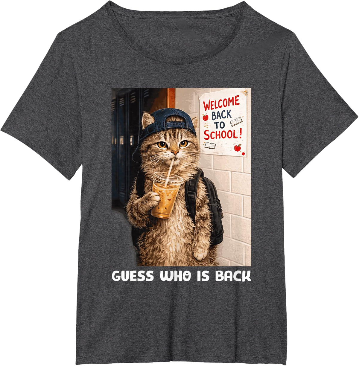 Guess Who is Back Funny Cat Meme Back to School T-Shirt - Dark Heather Grey