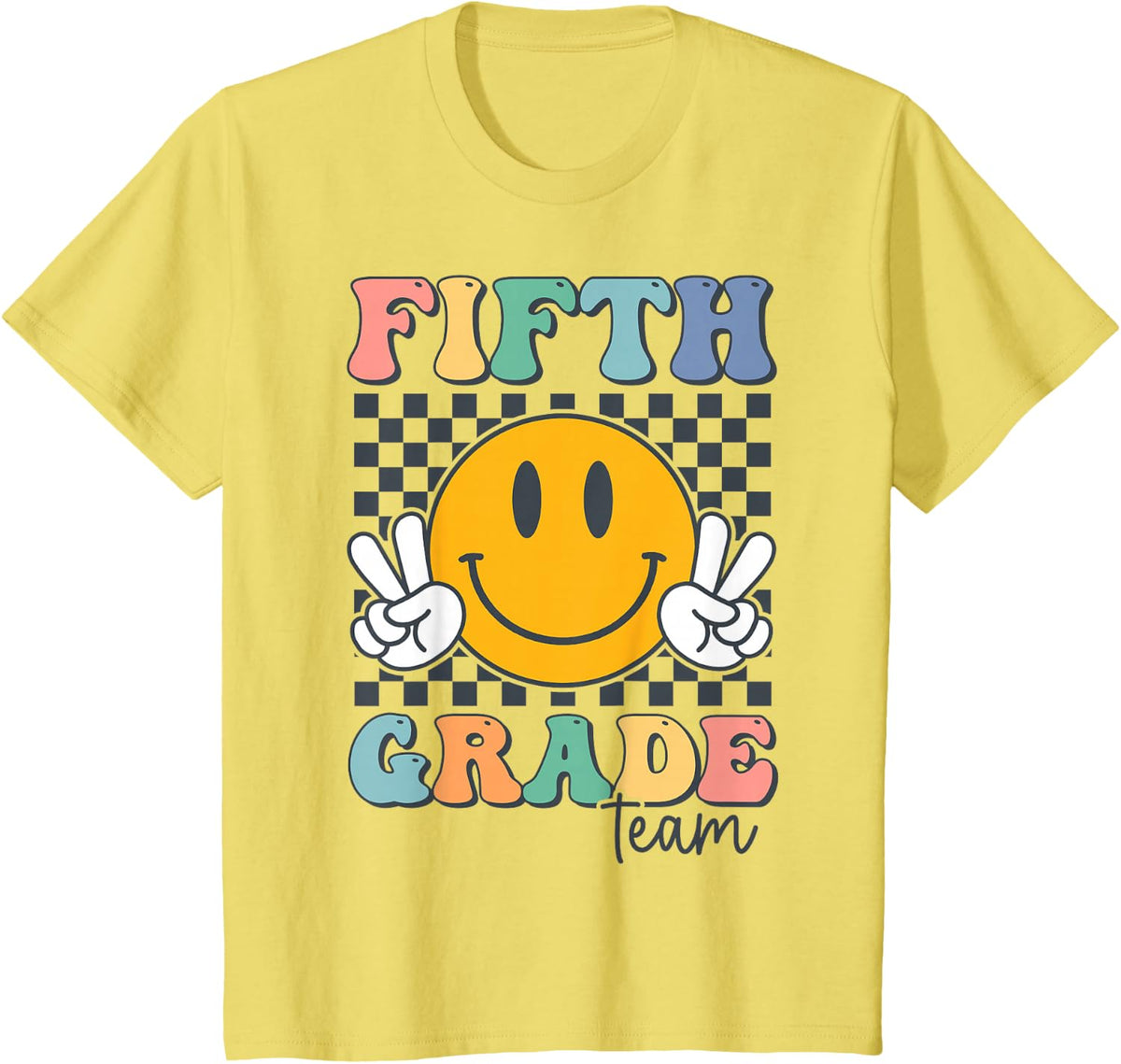 Fifth Grade Team Smile Face Back to School 5th Grade T-Shirt - Lemon Yellow